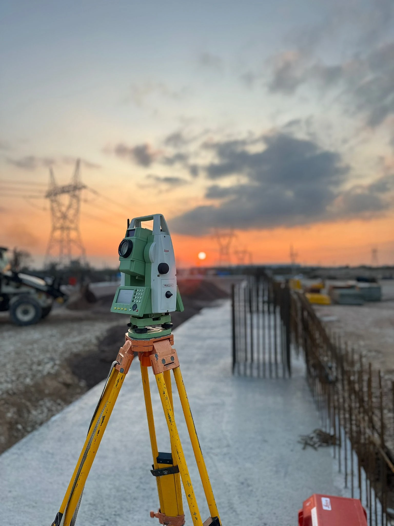 Gün batımında donatı sahasında total station